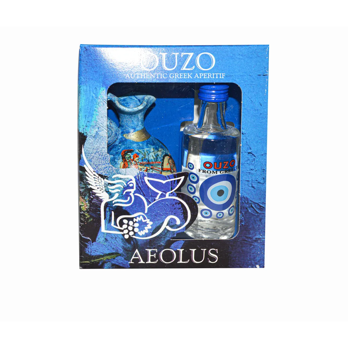 401302 Σετ ούζο με τύπωμα Aeolus 50ml και πήλινο αμφορέα - Image 1