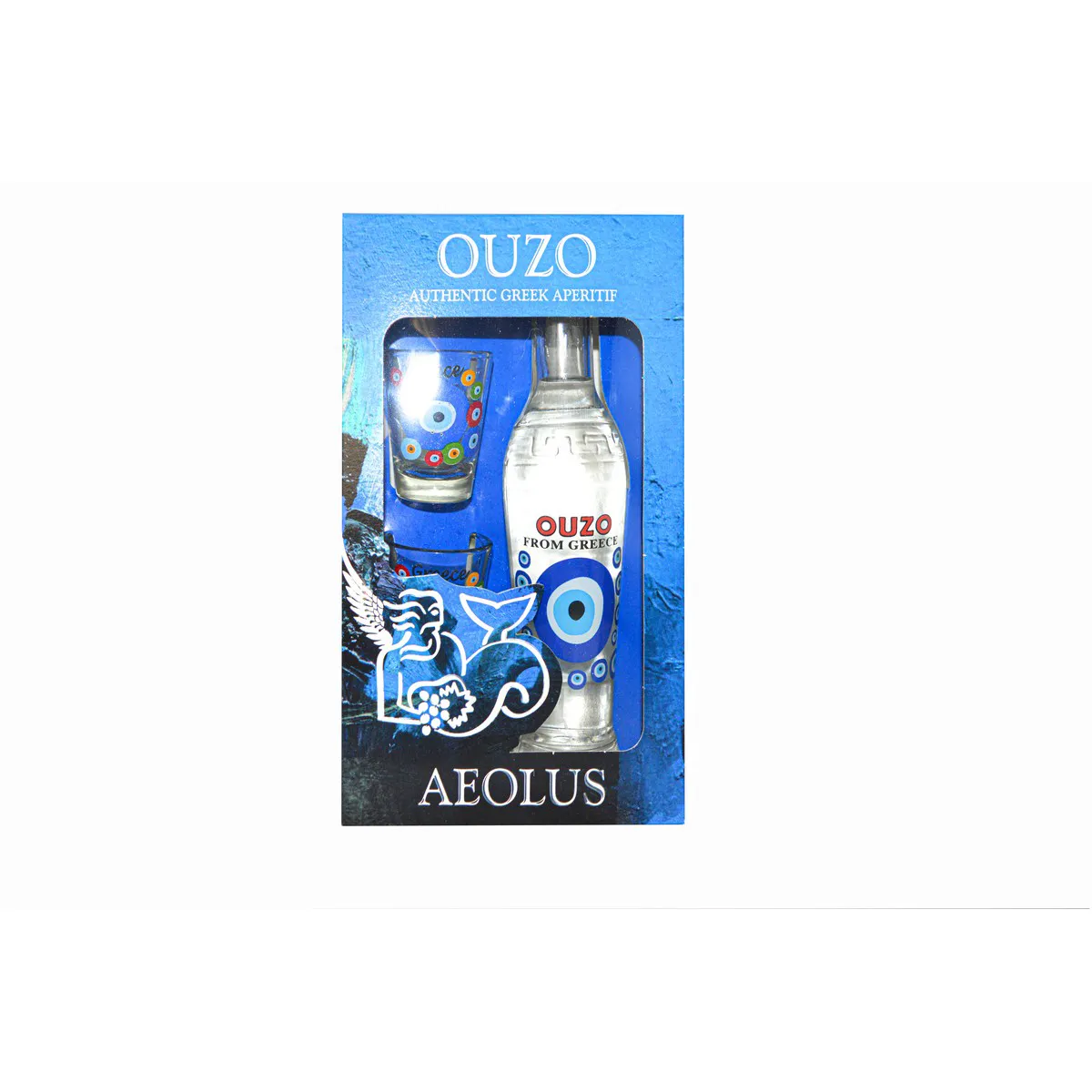 401364 Σετ ούζο με τύπωμα Aeolus 200ml με δύο σφηνάκια - Image 1